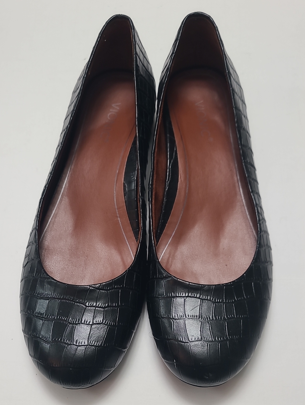Vionic Hannah Women's Comfy Casual Ballet Flat Croc-Embossed Leather Black Sz 41